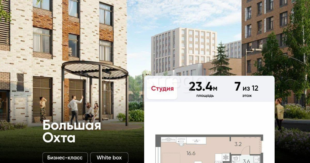 Студия, 23.4 м2, 7/12 эт. Санкт-Петербург - изображение 1
