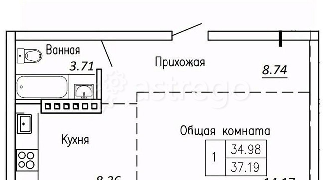 1-комн. квартира, 44.3 м2, 9/10 эт. Белокуриха - изображение 1