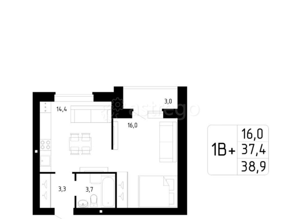 1-комн. квартира, 38.9 м2, 6/9 эт. Стерлитамак - изображение 1