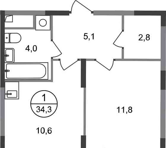 1-комн. квартира, 34 м2, 5/17 эт. Москва