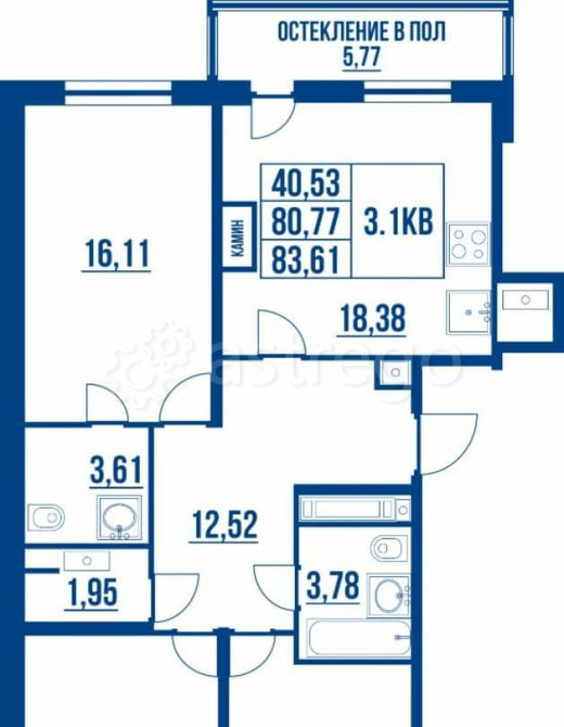 3-комн. квартира, 83.61 м2, 9/12 эт. Санкт-Петербург - изображение 4
