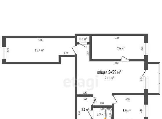3-комн. квартира, 59 м2, 2/5 эт. Бийск