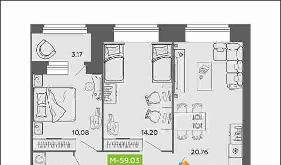 2-комн. квартира, 59.03 м2, 7/11 эт. Архангельск