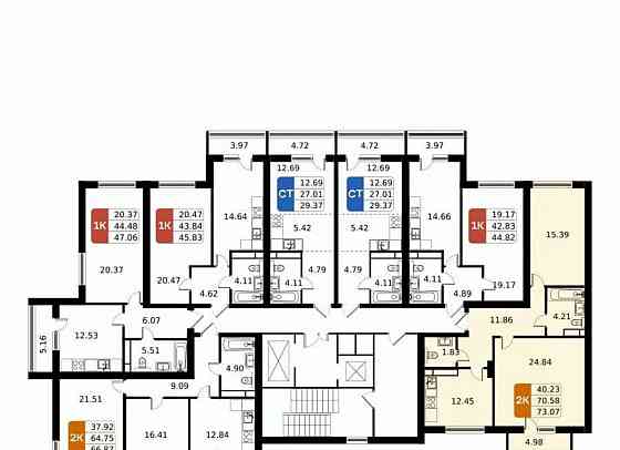 2-комн. квартира, 73.07 м2, 6/17 эт. Домодедово