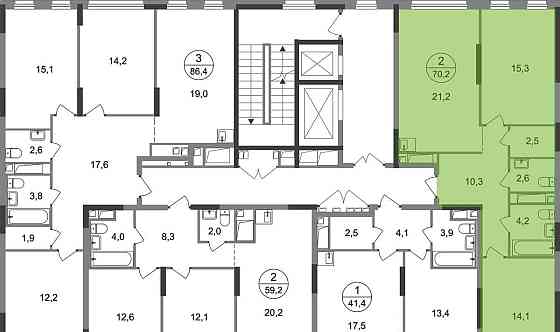2-комн. квартира, 70 м2, 4/17 эт. Москва