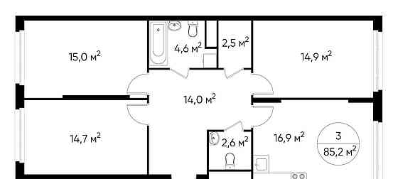 3-комн. квартира, 85 м2, 13/17 эт. Москва