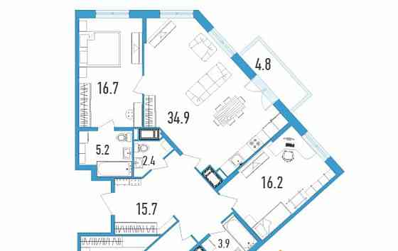 3-комн. квартира, 127.8 м2, 16/18 эт. Санкт-Петербург