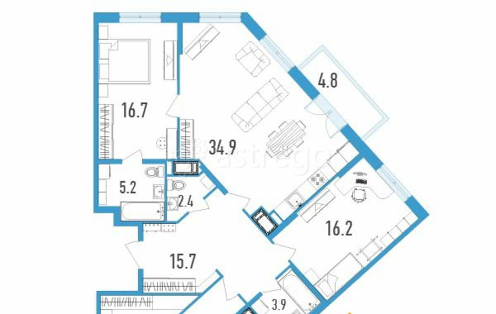 3-комн. квартира, 127.8 м2, 16/18 эт. Санкт-Петербург - изображение 1