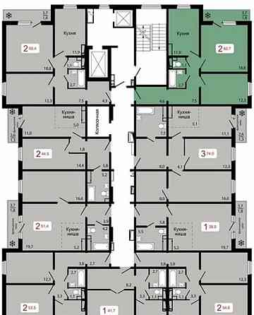 2-комн. квартира, 60.7 м2, 11/17 эт. Красноярск