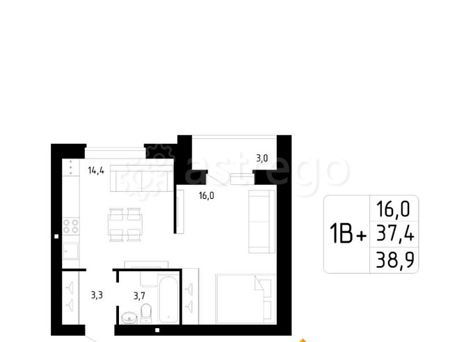 1-комн. квартира, 38.9 м2, 2/9 эт. Стерлитамак - изображение 2