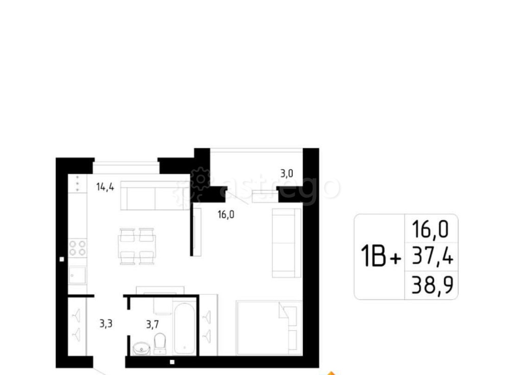 1-комн. квартира, 38.9 м2, 2/9 эт. Стерлитамак - изображение 2