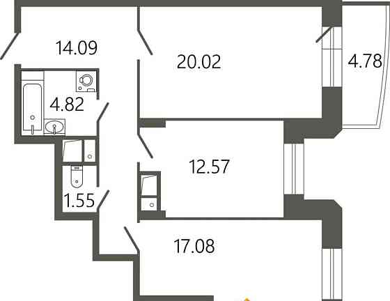 2-комн. квартира, 72.82 м2, 3/17 эт. Подольск