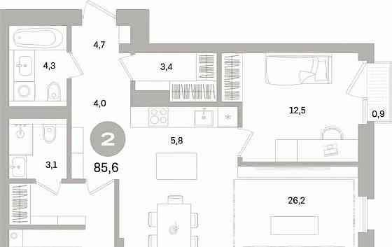 2-комн. квартира, 85.59 м2, 8/15 эт. Санкт-Петербург