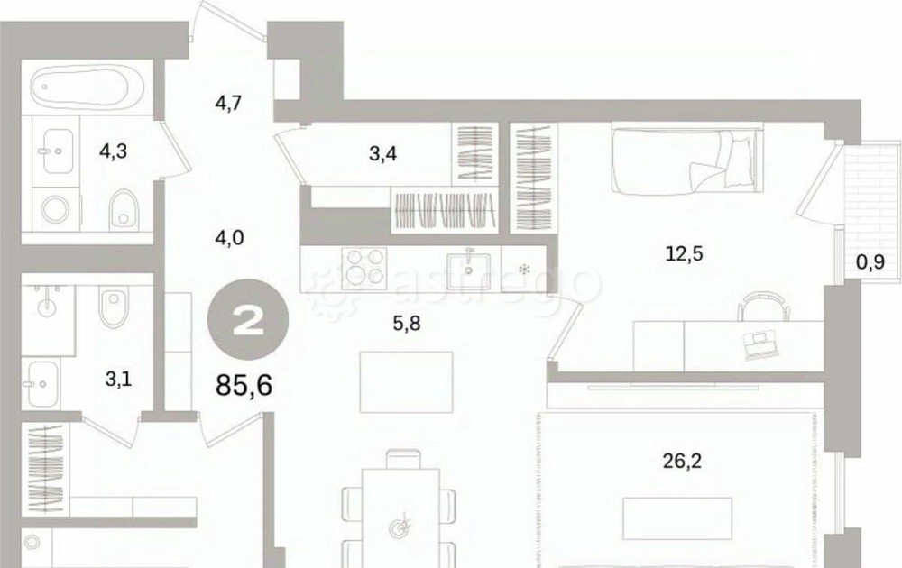 2-комн. квартира, 85.59 м2, 8/15 эт. Санкт-Петербург - изображение 2