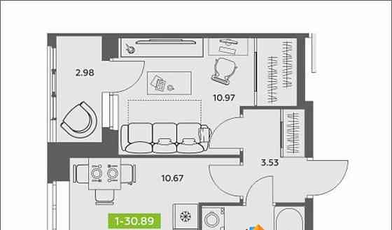 1-комн. квартира, 30.89 м2, 6/16 эт. Архангельск