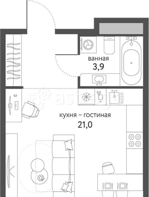 Студия, 29.8 м2, 8/8 эт. Москва - изображение 1