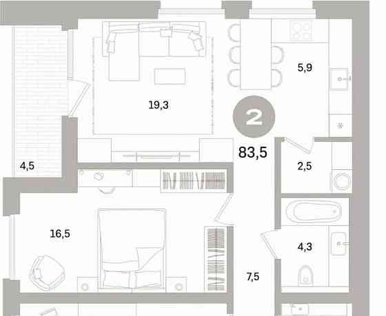 2-комн. квартира, 83.51 м2, 14/16 эт. Санкт-Петербург