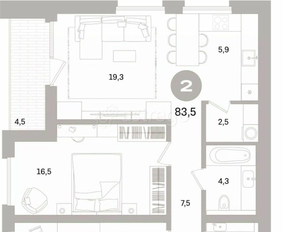 2-комн. квартира, 83.51 м2, 14/16 эт. Санкт-Петербург - изображение 5