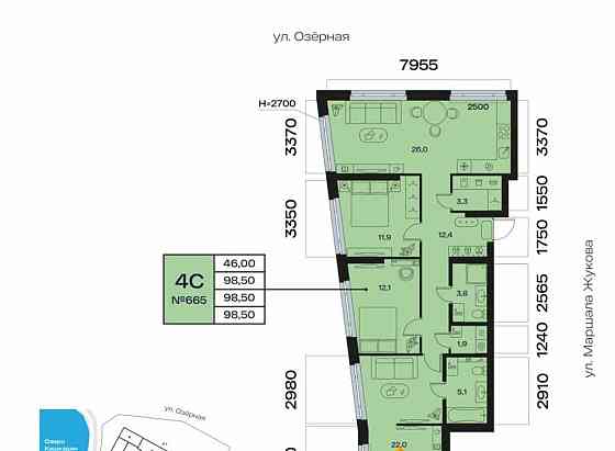 4-комн. квартира, 98.5 м2, 15/32 эт. Уфа