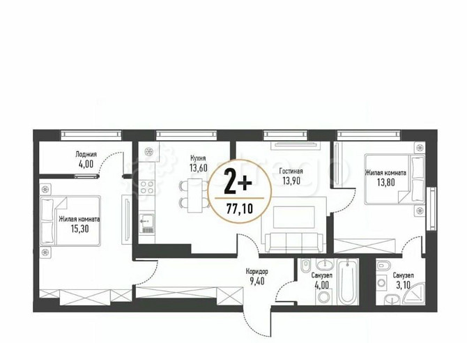 3-комн. квартира, 77.4 м2, 5/17 эт. Стерлитамак - изображение 1