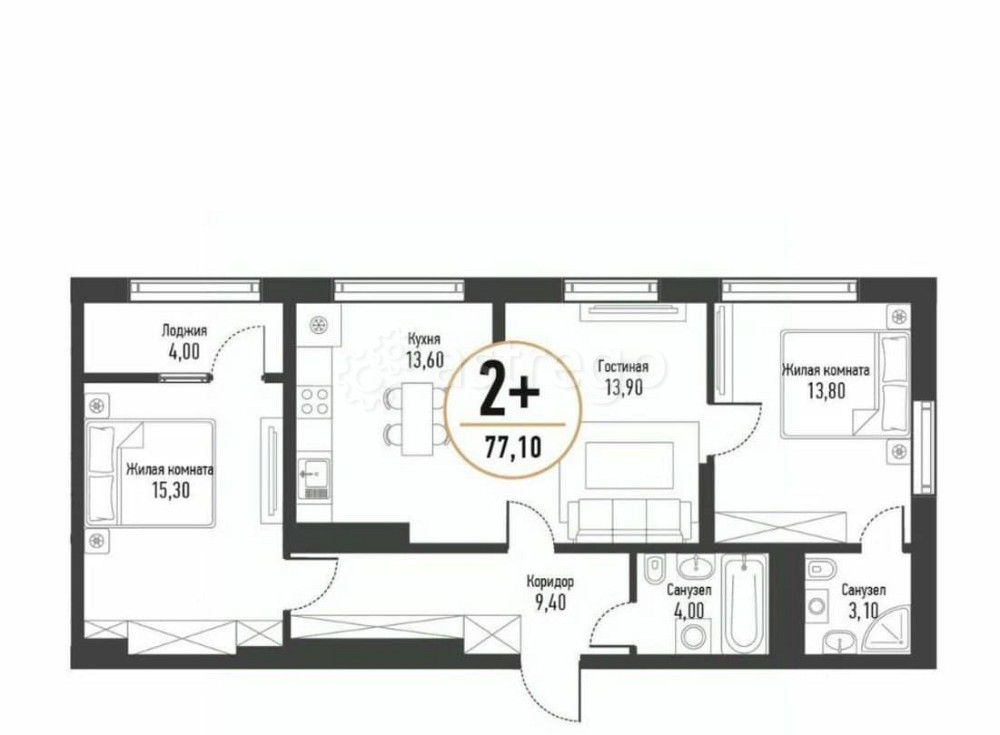 3-комн. квартира, 77.4 м2, 5/17 эт. Стерлитамак - изображение 1