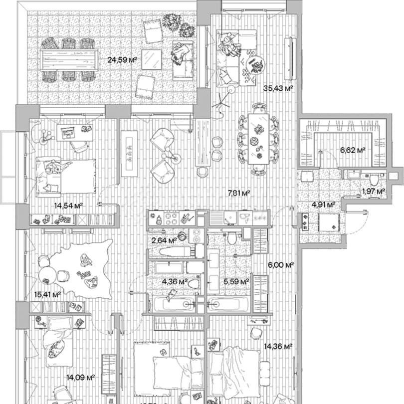 4-комн. квартира, 154.84 м2, 3/6 эт. Москва - изображение 7