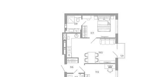 2-комн. квартира, 55.8 м2, 19/25 эт. Астрахань