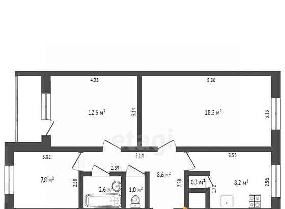 3-комн. квартира, 59.1 м2, 3/5 эт. Коряжма