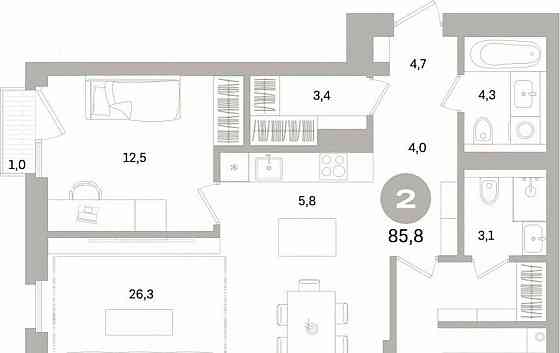 2-комн. квартира, 85.79 м2, 9/15 эт. Санкт-Петербург