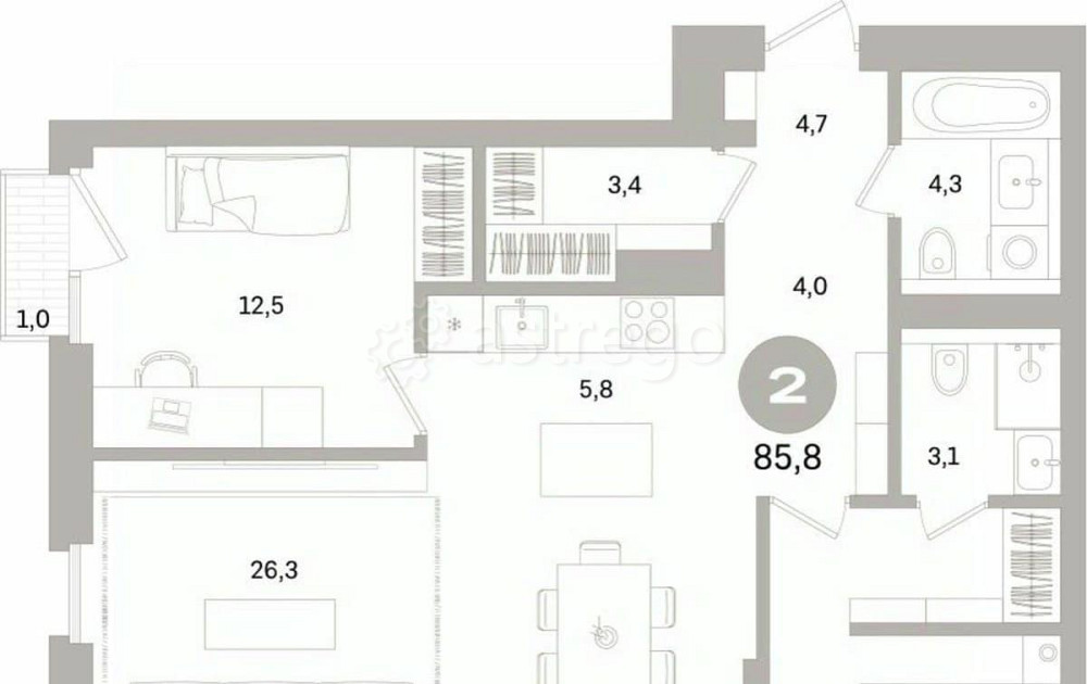 2-комн. квартира, 85.79 м2, 9/15 эт. Санкт-Петербург - изображение 1