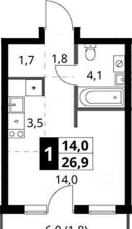 Студия, 26.9 м2, 6/6 эт. Москва