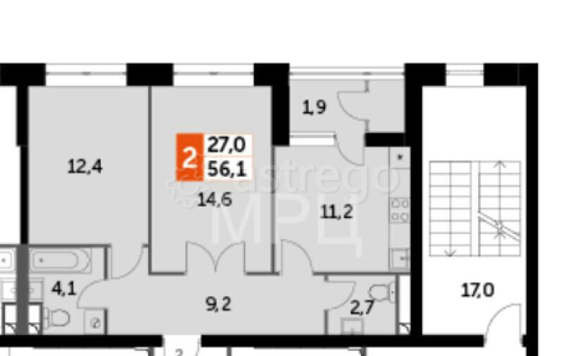 2-комн. квартира, 56.1 м2, 8/27 эт. Москва - изображение 7
