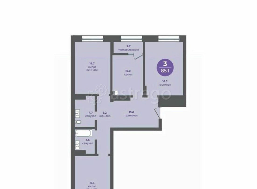 3-комн. квартира, 85.1 м2, 3/24 эт. Красноярск - изображение 1
