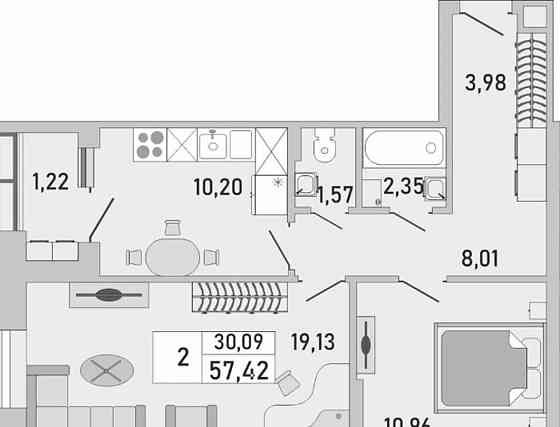 2-комн. квартира, 57.6 м2, 15/25 эт. Уфа