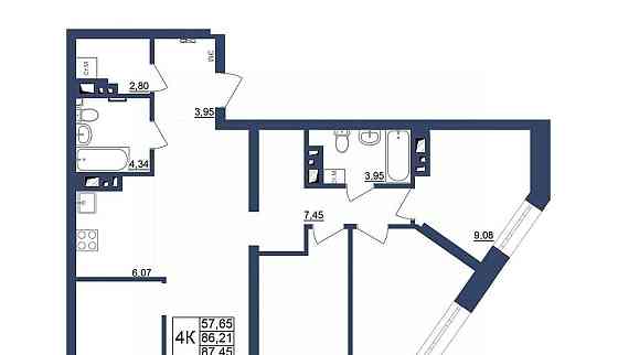 4-комн. квартира, 87.45 м2, 34/34 эт. Уфа