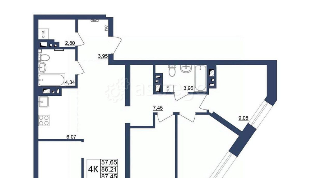 4-комн. квартира, 87.45 м2, 34/34 эт. Уфа - изображение 1