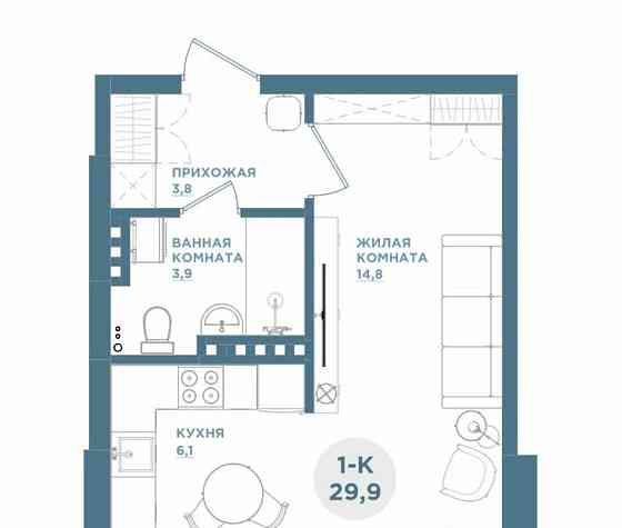 1-комн. квартира, 29.8 м2, 13/19 эт. Красноярск