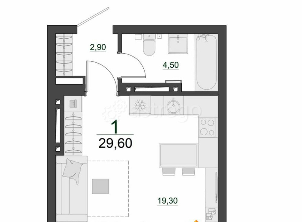 Студия, 30.4 м2, 2/23 эт. Красноярск - изображение 2
