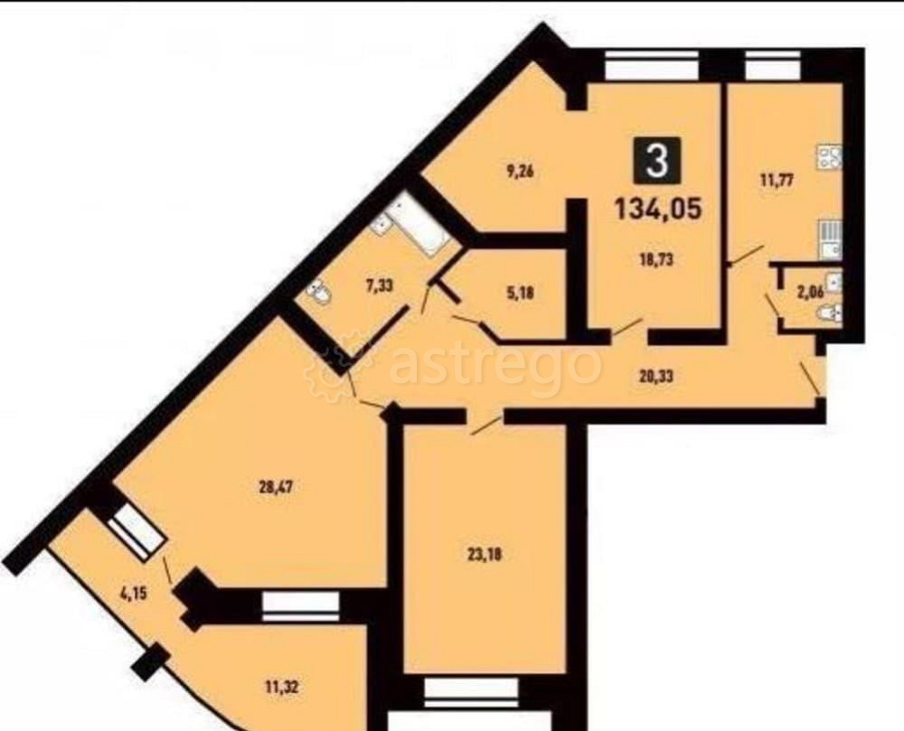 3-комн. квартира, 136.84 м2, 3/12 эт. Красноярск - изображение 1