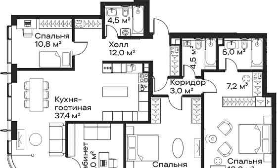 4-комн. квартира, 132.9 м2, 58/59 эт. Москва