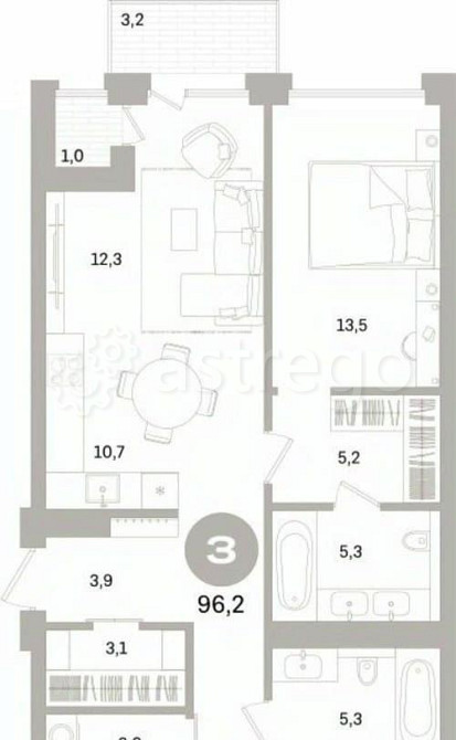 3-комн. квартира, 96.15 м2, 3/10 эт. Санкт-Петербург - изображение 1