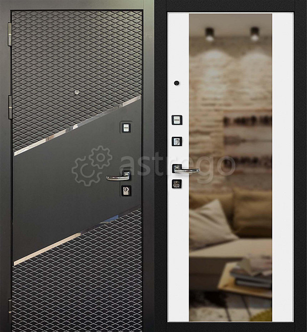 Входная дверь Palitra Antracit 321 Черный Кварц зеркало Ростов-на-Дону - изображение 1