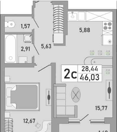 2-комн. квартира, 46 м2, 9/25 эт. Уфа