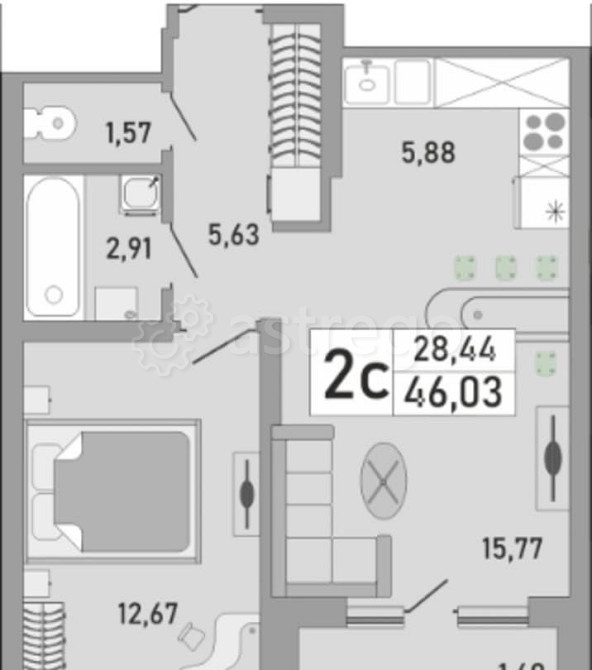 2-комн. квартира, 46 м2, 9/25 эт. Уфа - изображение 6
