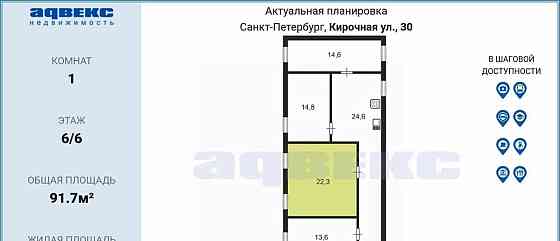 Комната, 22.3 м2, 6/6 эт. Санкт-Петербург