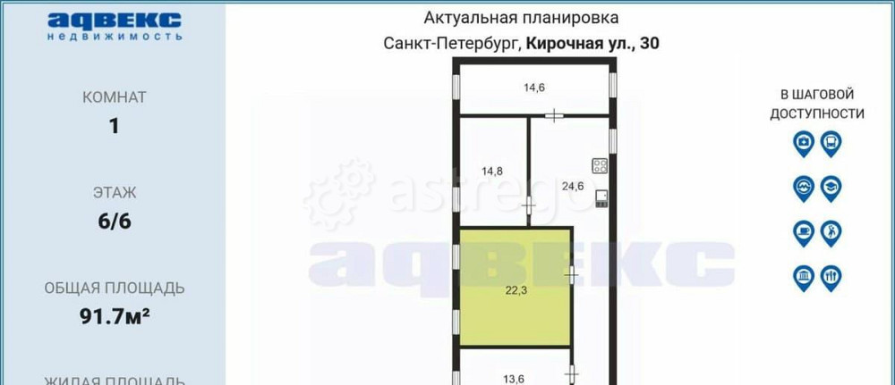 Комната, 22.3 м2, 6/6 эт. Санкт-Петербург - изображение 4