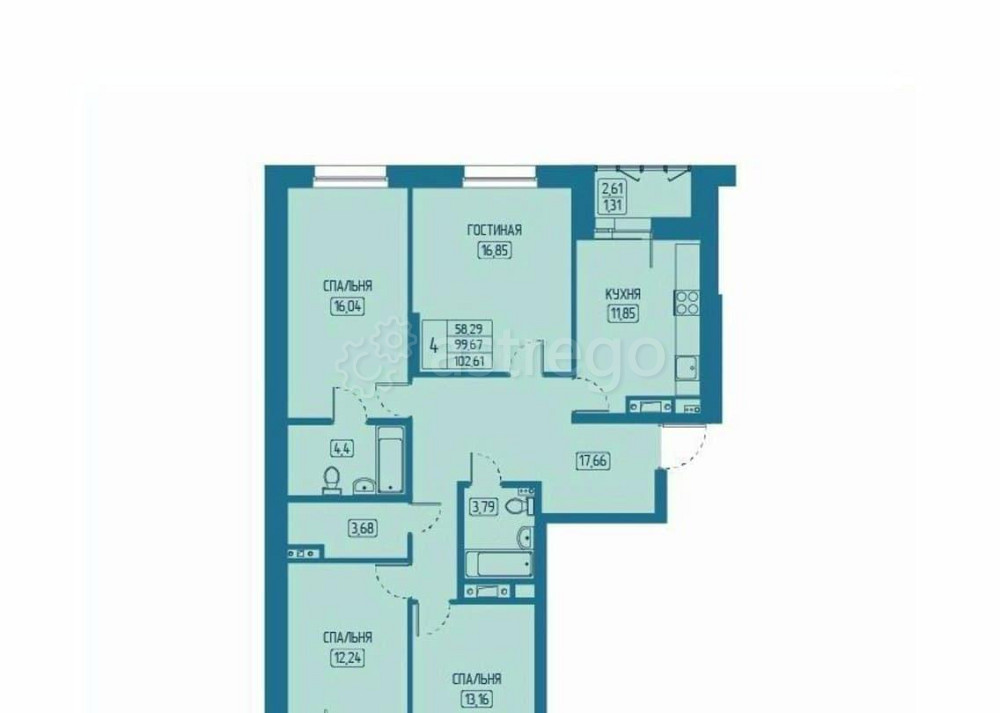 4-комн. квартира, 102.61 м2, 3/20 эт. Красноярск - изображение 7