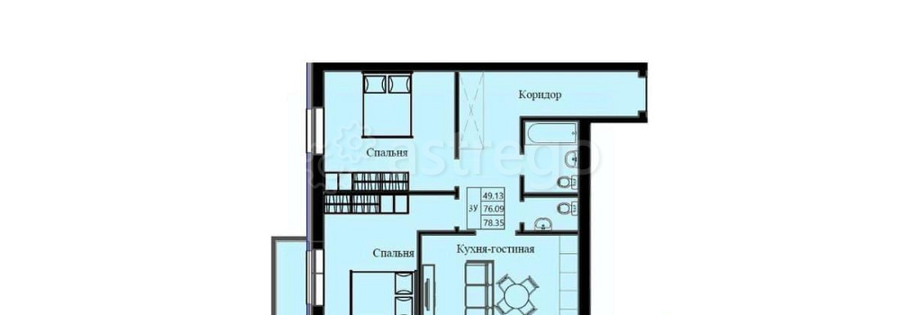 3-комн. квартира, 78.35 м2, 8/10 эт. Красноярск - изображение 1