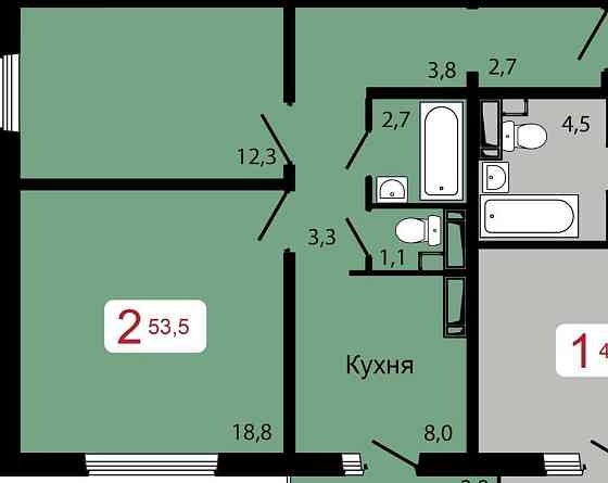 2-комн. квартира, 53.5 м2, 14/17 эт. Красноярск