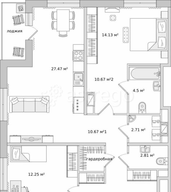 3-комн. квартира, 106.58 м2, 12/17 эт. Санкт-Петербург - изображение 1
